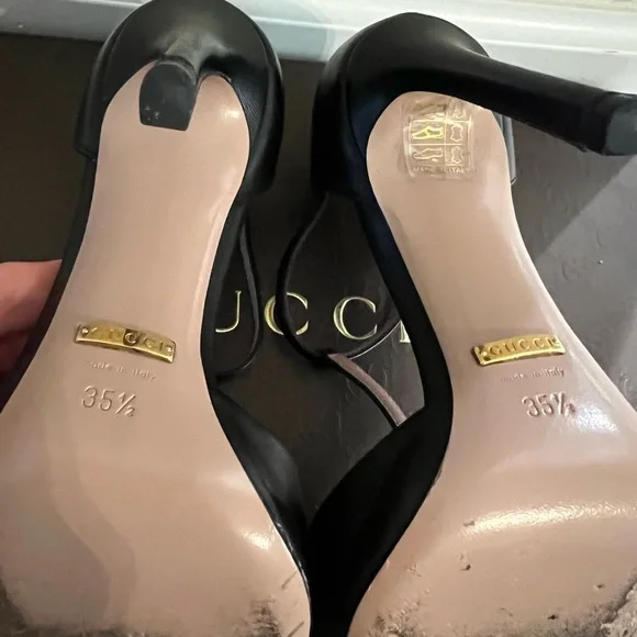 Gucci Malaga Kid Nero Black and Gold Studded T-Strap Heels - Picture 7 of 16